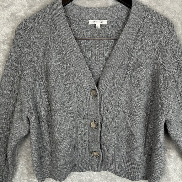 Madewell Cardigan S Cable Knit Cropped Wool Blend Gray Silver Fisherman Preppy - Picture 8 of 16